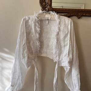 Florabella White Linen Sequined Fringe Crop Tie-Front Blouse
